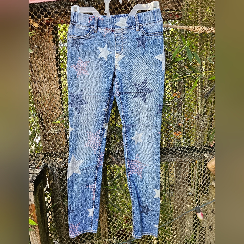 GAP High Stretch Jeggings Pants Sz 12 Regular With Star Design Pink & Wh…